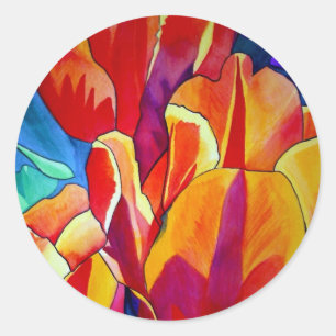 Sticker Rond Orange Tulips aquarelle art peinture de fleurs