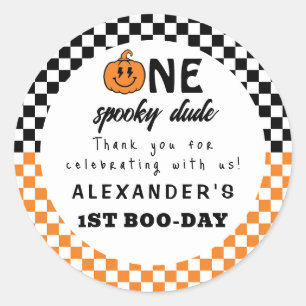 Sticker Rond Orange Un Mec Fantôme Halloween 1er Anniversaire