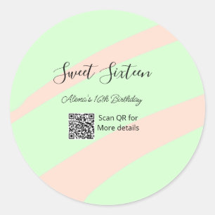 Sticker Rond Orange vert pastel  QR  Sweet sixteen anniversaire