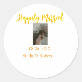Sticker Rond Orange yellow retro photo happily married couple