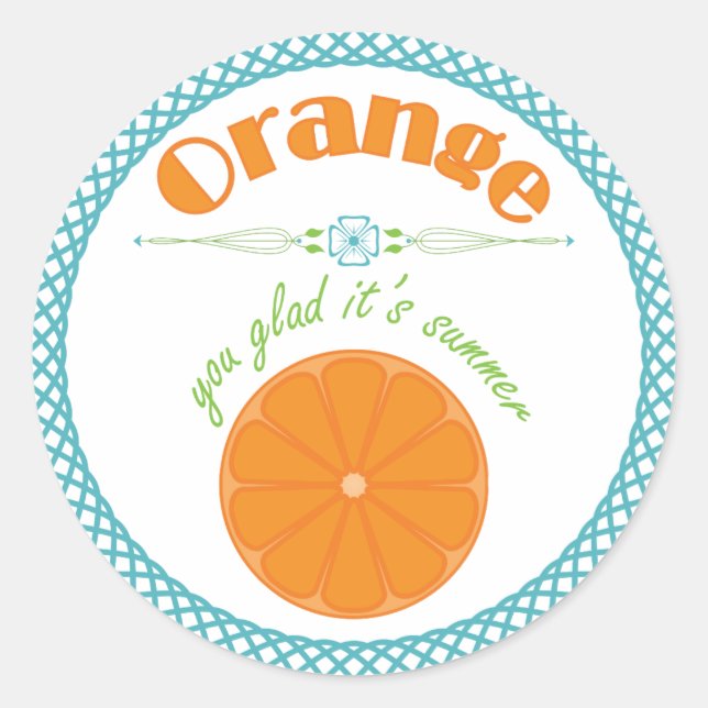 Sticker Rond Orange You Glace Son Été avec Frontière Turquoise (Devant)