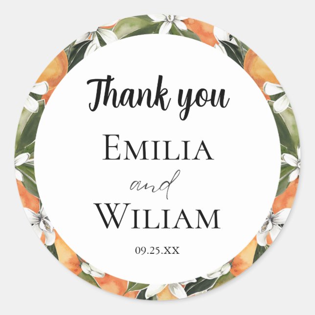 Sticker Rond Oranges romantiques Citrus Mariage (Devant)