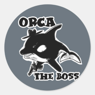 Sticker Rond orca le patron dessin animé style drôle illustra