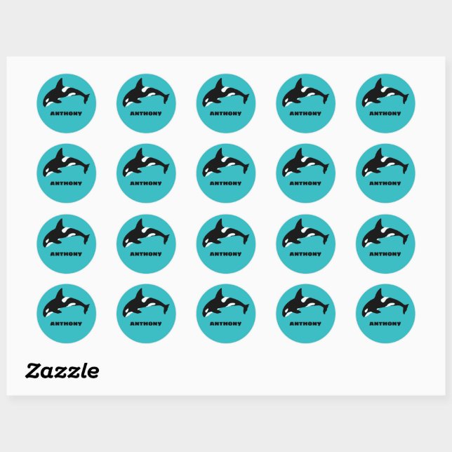 Sticker Rond Orcas Tueur Baleines Turquoise Bleu Personnalisé (Feuille)