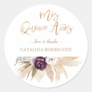 Sticker Rond Orchidée blanche violet Rose Pampas Grass Quinceañ