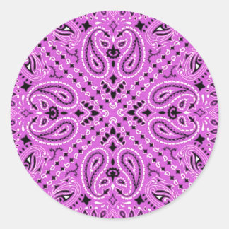 Sticker Rond Orchidée Lilac Paisley Ouest Bandana Écharpe Impri