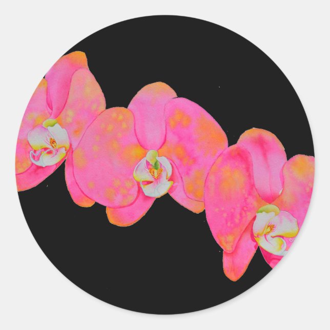 Sticker Rond Orchidée rose aquarelle peinture fleurs tropicales (Devant)