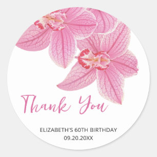 Sticker Rond Orchidée rose douce Merci d'anniversaire