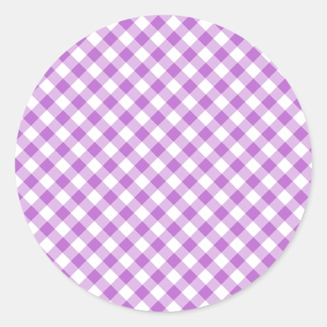 Sticker Rond Orchidée Violet Gingham Rétro (Devant)