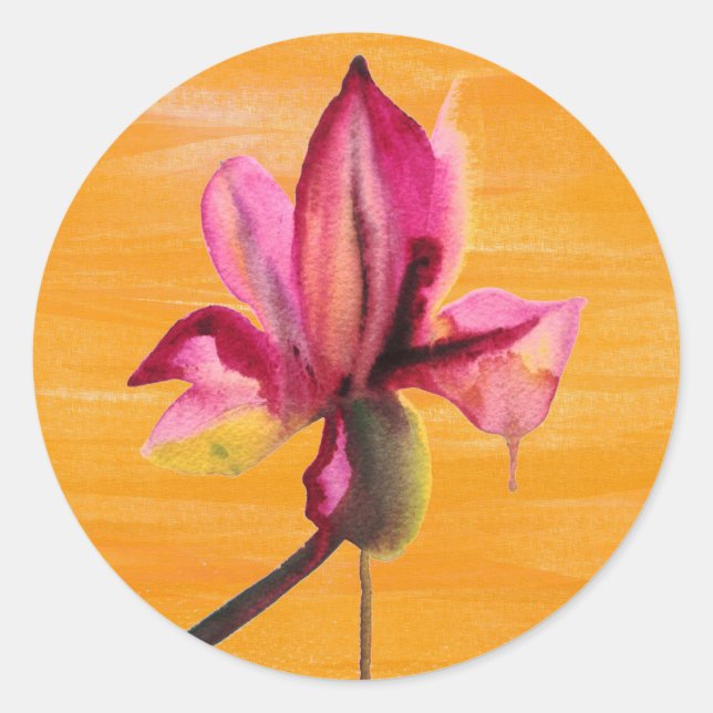 Sticker Rond Orchidée violette couleur orange pop art fleur (Devant)