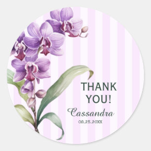 Sticker Rond Orchidée violette moderne rayures Merci floral