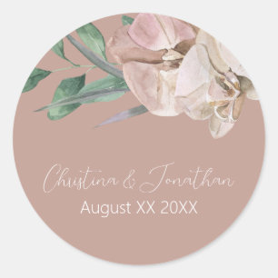 Sticker Rond Orchidées d'aquarelle romantique sur Dusty Blush