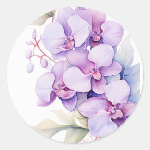 Sticker Rond Orchidées Lavande Tropicales Hawaïennes