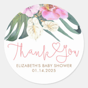 Sticker Rond Orchidées roses Anthuriums Tropicaux Merci