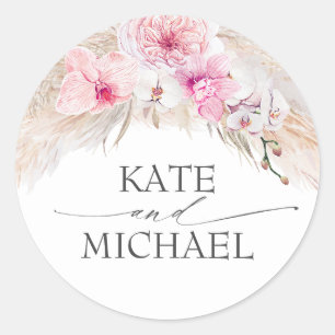 Sticker Rond Orchidées roses et Pampas Grass élégant moderne