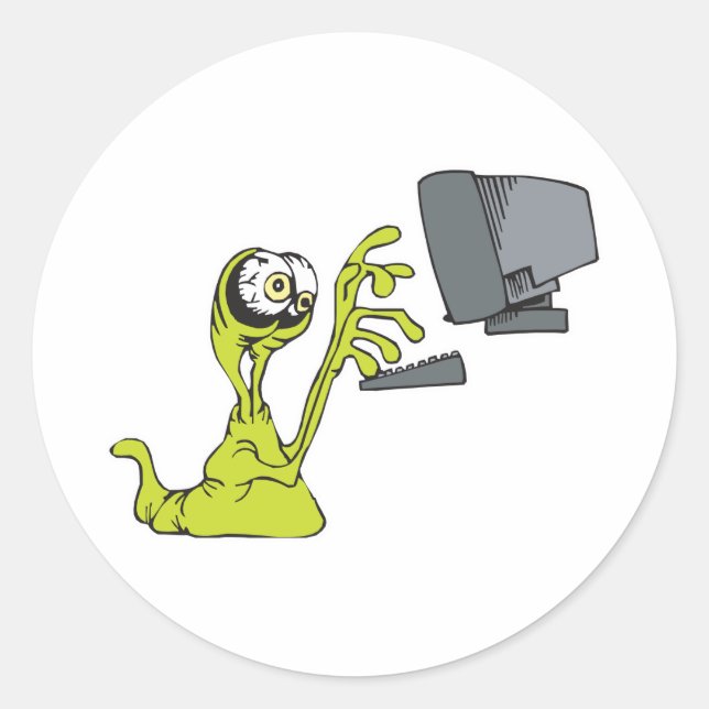 Sticker Rond ordinateur vert dactylographier alien monster blob (Devant)