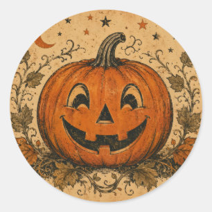 Sticker Rond Oreiller jeté vintage citrouille Halloween