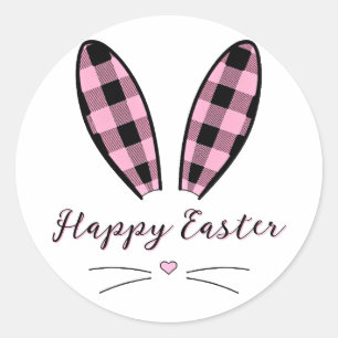 Sticker Rond Oreilles de lapin à carreaux personnalisées Pâques