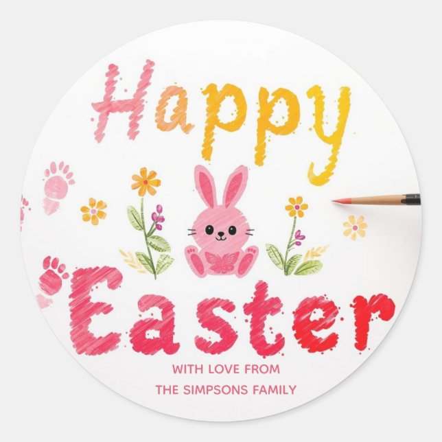 Sticker Rond Oreilles de lapin élégantes Joyeuses Pâques (Devant)