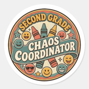 Sticker Rond Organisateur de chaos de deuxième année rétro Prof