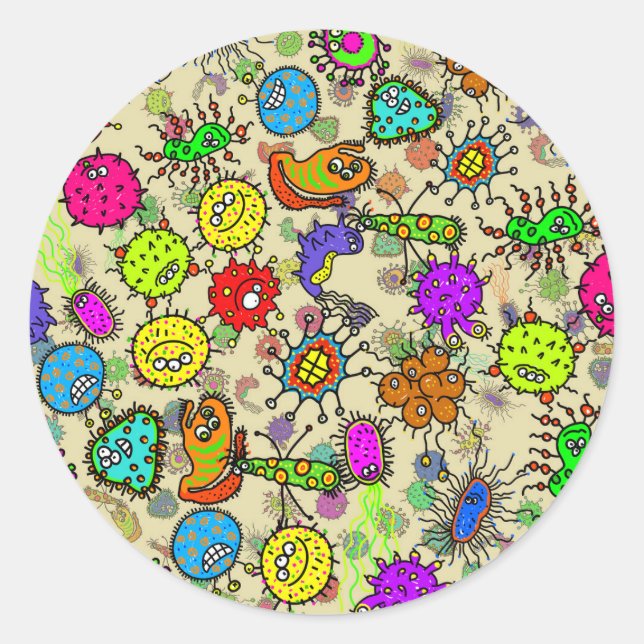 Sticker Rond Organismes de laboratoire microscopique amusants (Devant)