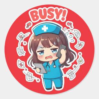 Sticker Rond Original Chibi Nurse 3.0 - Busy