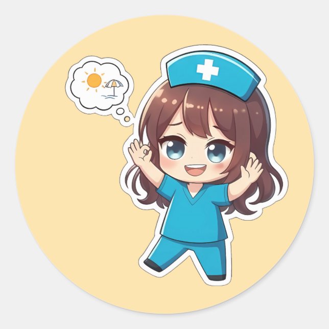 Sticker Rond Original Chibi Nurse 3.0 - Vacation Time (Devant)