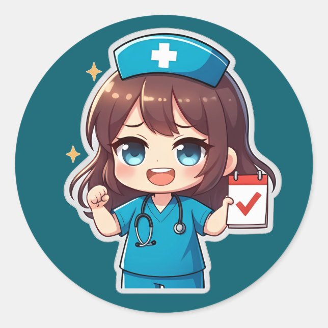 Sticker Rond Original Chibi Nurse - Nursing Life (Devant)