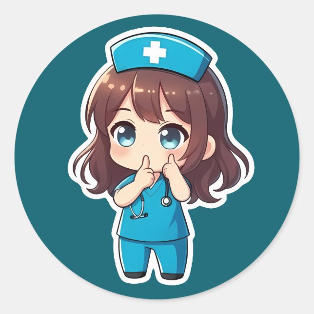 Sticker Rond Original Chibi Nurse - The Midnight Hush (Devant)