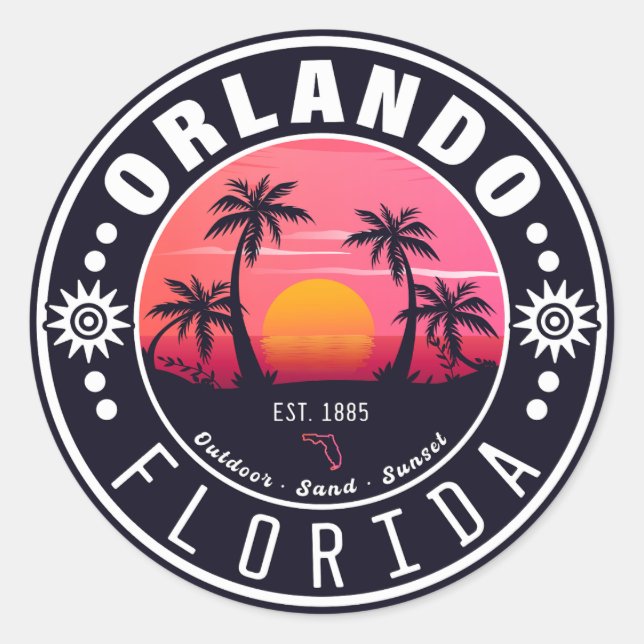 Sticker Rond Orlando Floride tropical Retro Sunset Souvenir 60s (Devant)