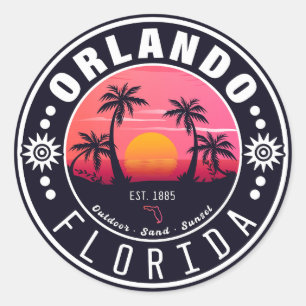 Sticker Rond Orlando Floride tropical Retro Sunset Souvenir 60s