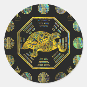 Sticker Rond Ormeau d'or Shell de Feng Shui de tortue/tortue