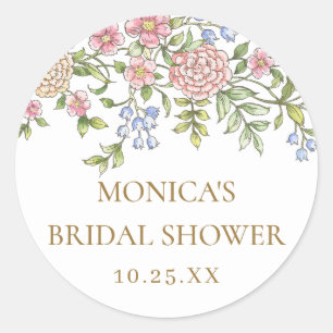 Sticker Rond Ornate Grace Pastel Blush Floral Fête des mariées