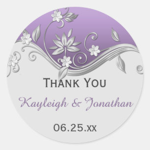 Sticker Rond Ornate Purple Argent Floral Fissures Mariage Favor