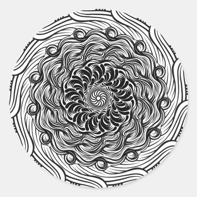 Sticker Rond Ornate Zen Doodle illusion optique noir et blanc (Devant)