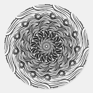 Sticker Rond Ornate Zen Doodle illusion optique noir et blanc