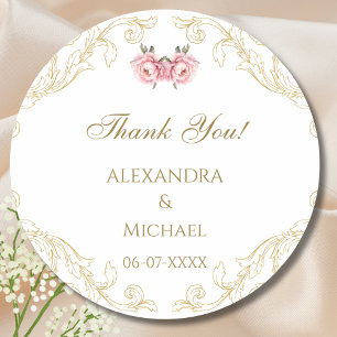 Sticker Rond Orné Floral Vintage Baroque Mariage Merci
