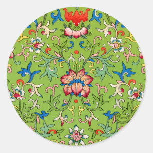 Sticker Rond Ornement chinois vintage Owen Jones floral vert