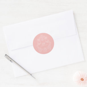 Sticker Rond Ornement de blason de monogramme rose rouge mariag