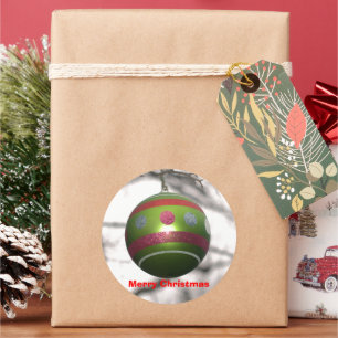 Sticker Rond Ornement de Noël vert rouge rayé