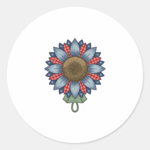 Sticker Rond Ornement de tournesol en denim patriotique vintage