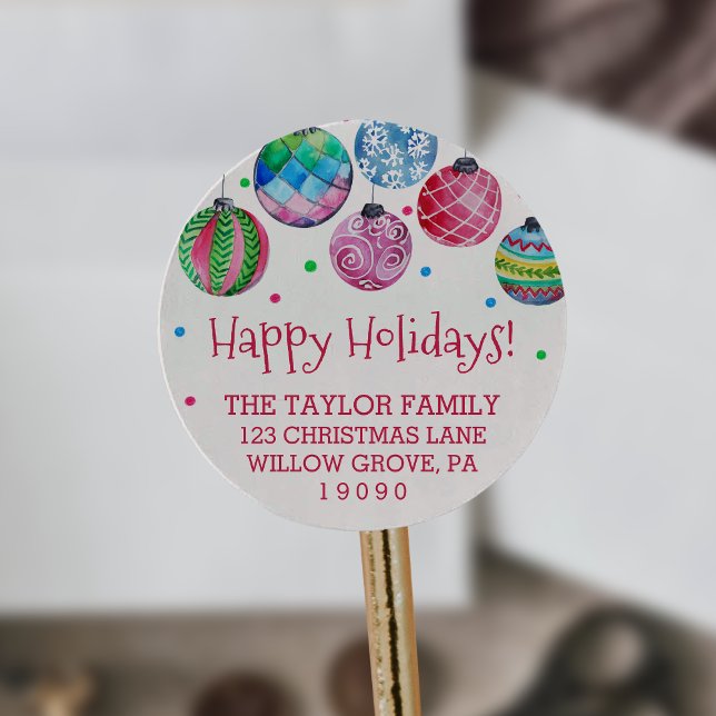 Sticker Rond Ornement de vacances Noël Adresse de retour (Créateur téléchargé)