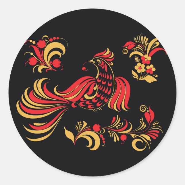 Sticker Rond ornement d'oiseaux russes (Devant)