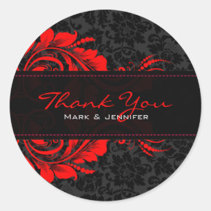 Sticker Rond Ornement Floral Noir Et Rouge