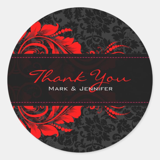 Sticker Rond Ornement Floral Noir Et Rouge (Devant)