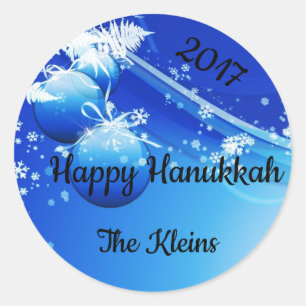 Sticker Rond Ornements Bleus et Blancs, Snowflakes, Boughs de p