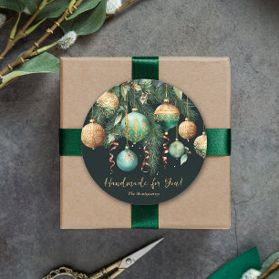 Sticker Rond Ornements de Noël en Or et Vert