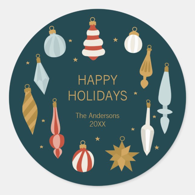 Sticker Rond Ornements de Noël Joyeuses fêtes (Devant)