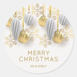 Sticker Rond Ornements de Noël or et argent