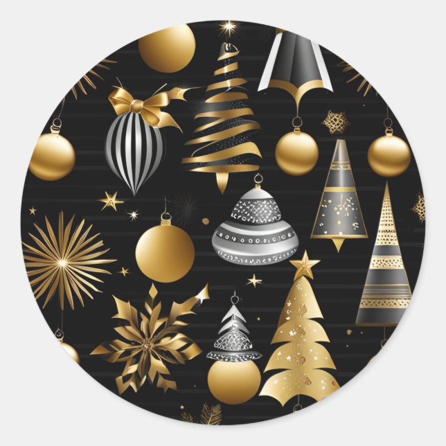 Sticker Rond Ornements De Vacances Argent Et Or (Devant)